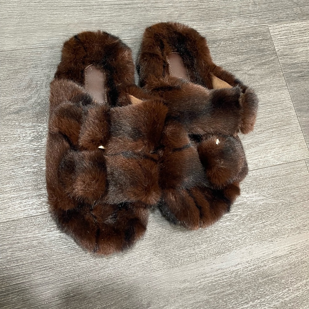 Luxurious faux mink Brown Fur Women's Slippers